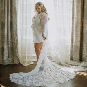 Lace Bridal Wedding Robe, Maxi Lace, Cathedral Lace Robe NO BELT
